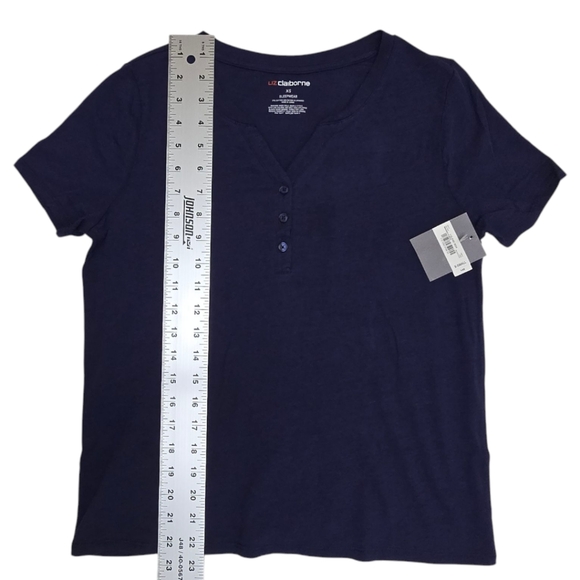 NWT Pajama Set Liz Claiborne XS Short Sleeve Tee Capris Pants Navy Blue Floral - Picture 7 of 12